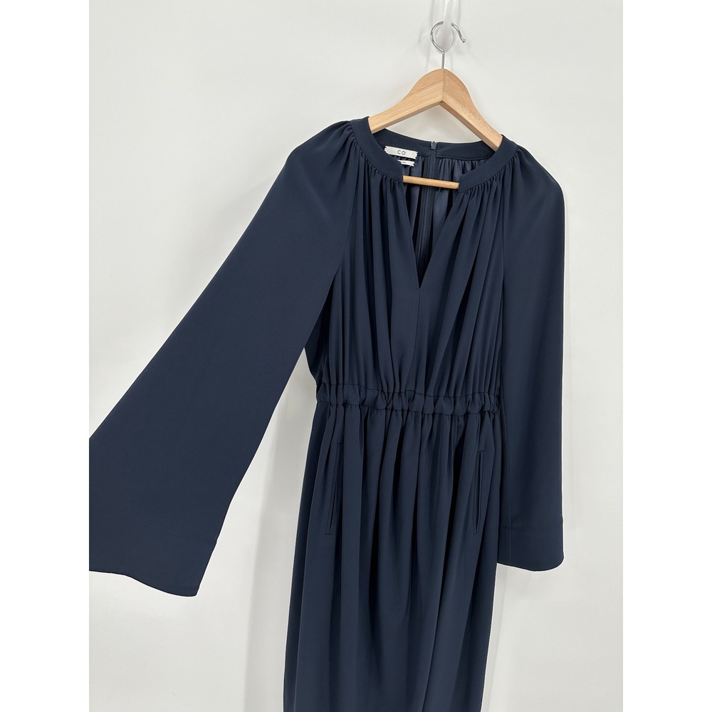 Co Navy Blue Draped Elastic Waist Tulip Midi Dress FW 2019 Japanese Fabric Small - Picture 3 of 9
